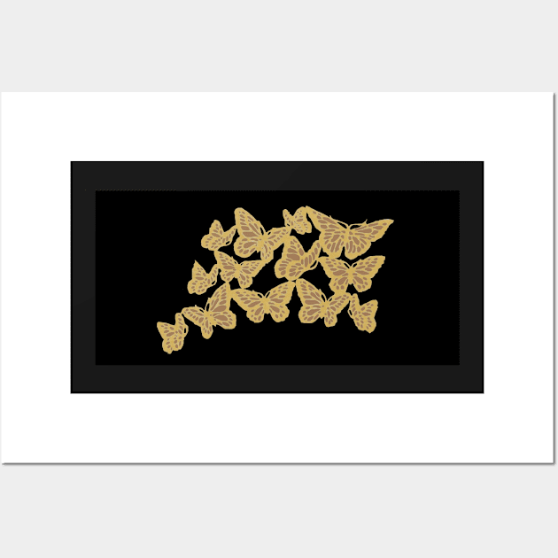 Gold Butterflies 5 - Black Wall Art by AmazingCorn